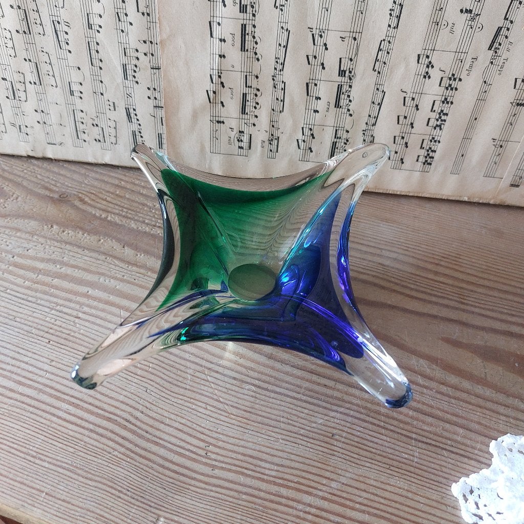 Mooie tricolor schaal van Murano, blauw groen en blank, Ophalen of Verzenden