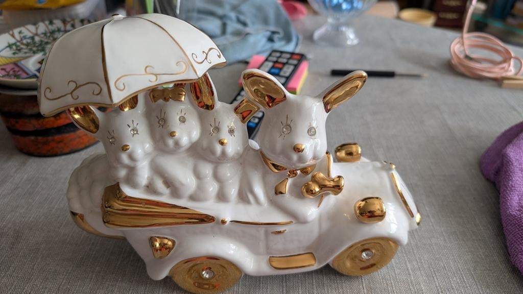 Bastiani Konijnen in Auto met Paraplu - Swarovski Steentjes, Ophalen of Verzenden