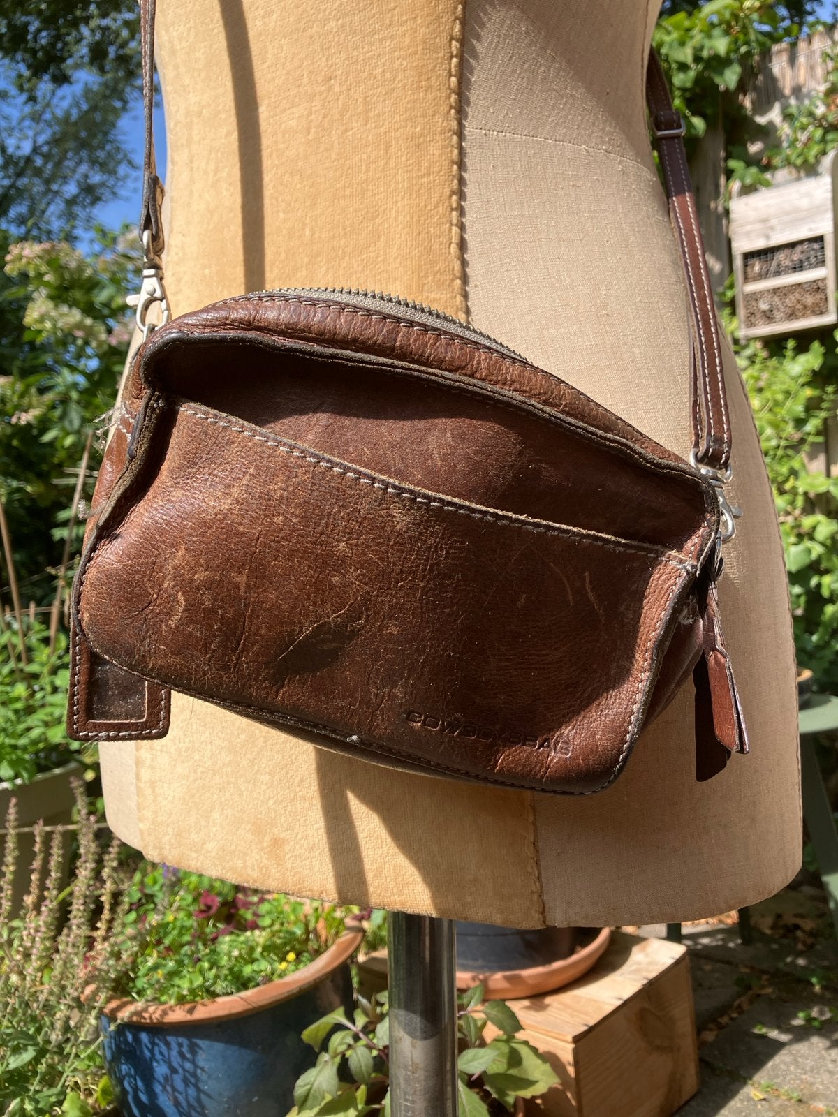 Cowboysbag schoudertasje bruin leer, Ophalen of Verzenden, Gebruikt, Bruin, Schoudertasje