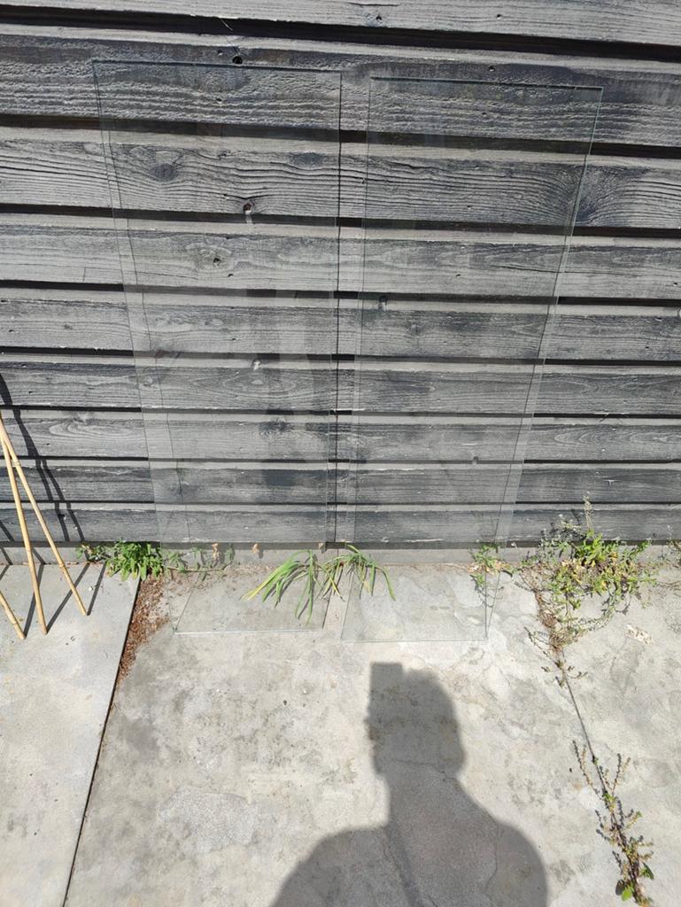 2 Glasplaten 114x35 cm, 6mm dik met facetrand, Doe-het-zelf en Verbouw, Glas en Ramen, Ophalen
