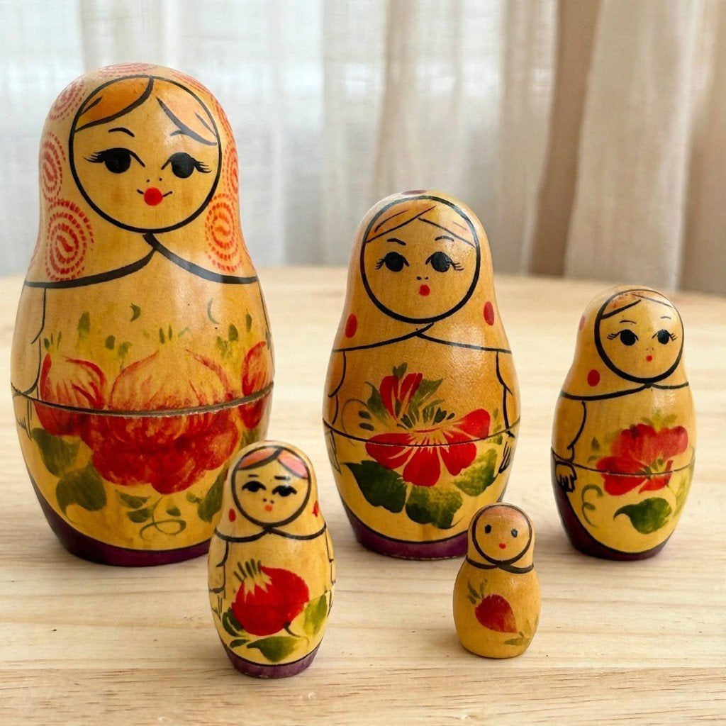 Vintage Russische Matroesjka / Baboesjka set 5-delig, Ophalen of Verzenden, Zo goed als nieuw