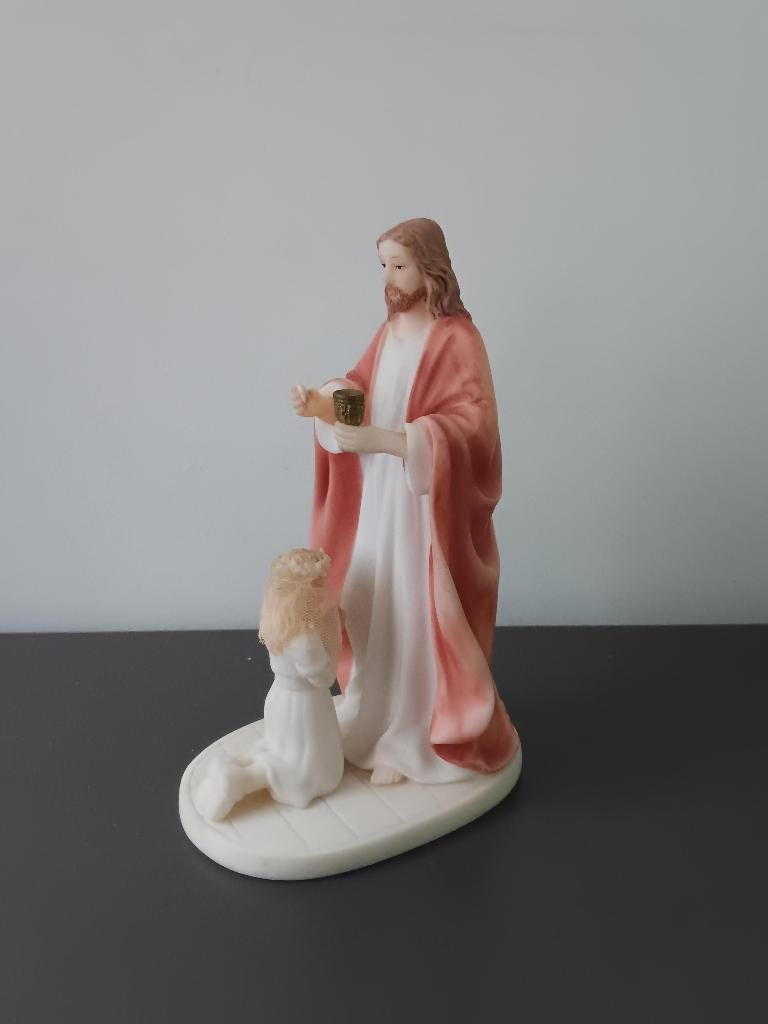 Religieus communiebeeldje Jezus met meisje, Antiek en Kunst, Ophalen of Verzenden