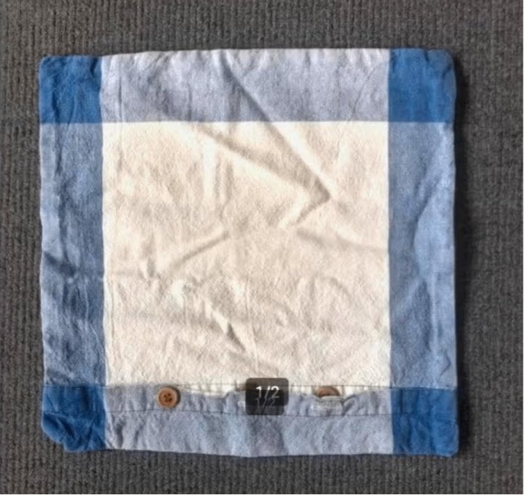 Vintage katoenen kussenhoes jaren '80 37 x 38 cm, Blauw, Vierkant, Ophalen of Verzenden, Zo goed als nieuw