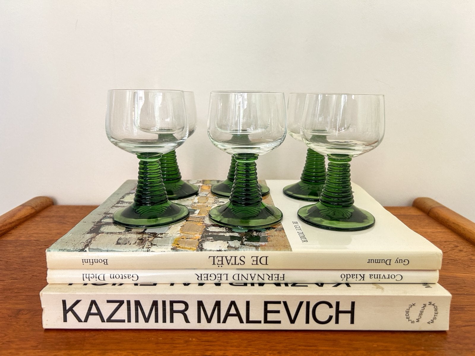 6 x roemer wijnglas groene voet (klein), Ophalen of Verzenden, Zo goed als nieuw, Overige typen