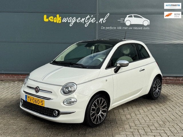 Fiat 500 0.9 Turbo Collezione Automaat *carplay *climate *NL, Auto's, Panoramadak, Gebruikt, Leder en Stof, Wit