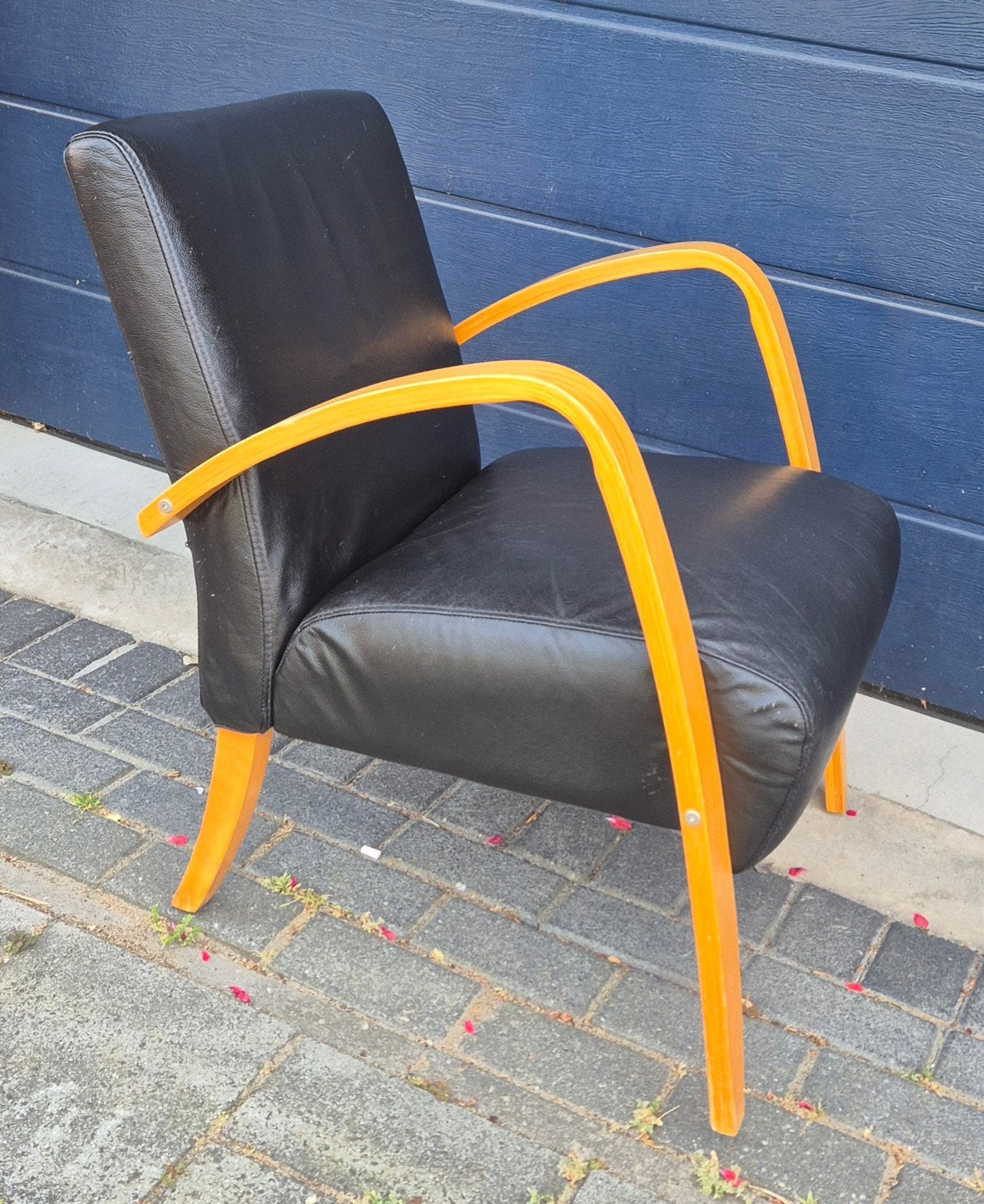 Vintage Ikea fauteuil met originele leren bekleding, Ophalen, Gebruikt, Zwart, Vintage, Ikea