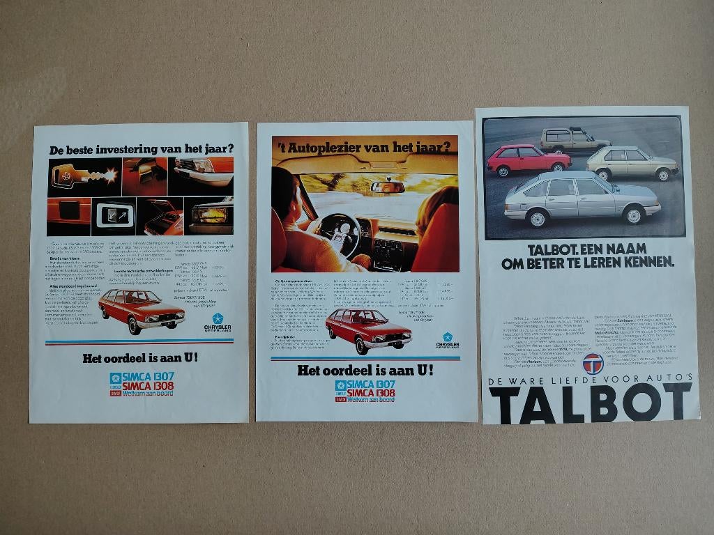 3x Reclame (uit oud tijdschrift) Simca 1307/1308 (1974), Verzenden, Gebruikt, Auto's