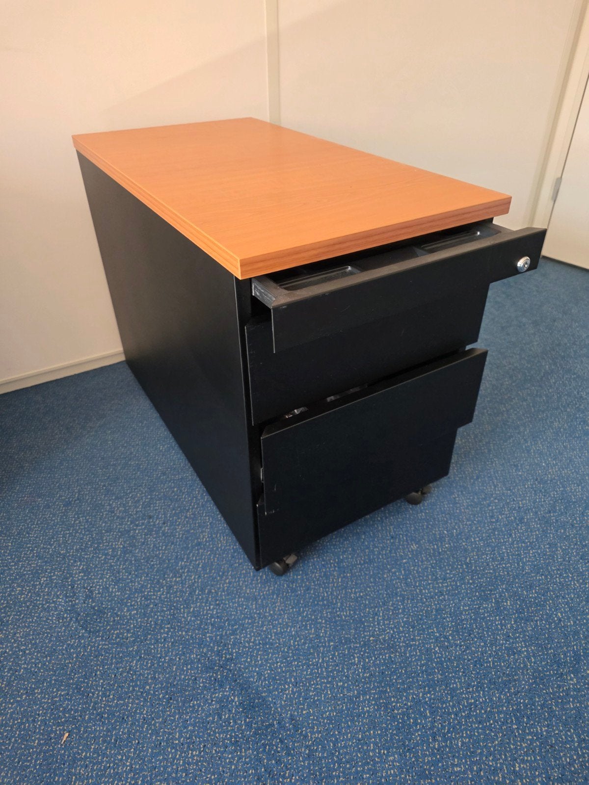 Verrijdbaar ladeblok met 3 laden - Zwart/Hout, Minder dan 50 cm, Gebruikt, 75 cm of meer, Modern kantoor