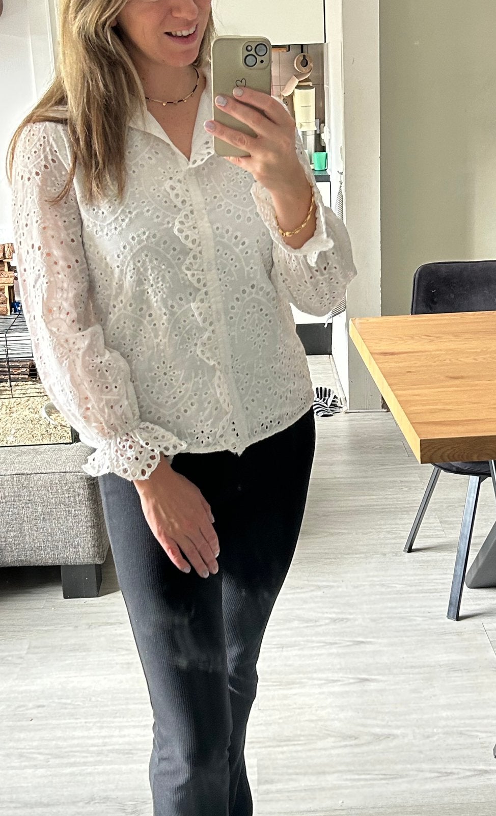 Witte damesblouse met broderie | Simplee | maat M, Ophalen of Verzenden, Gedragen, Maat 38/40 (M), Wit