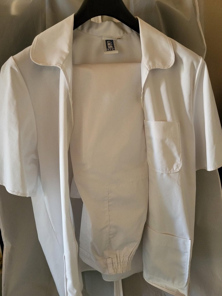 zorg-kleding /uniform jasje + broek, Wit, Zo goed als nieuw, Lang, Ophalen