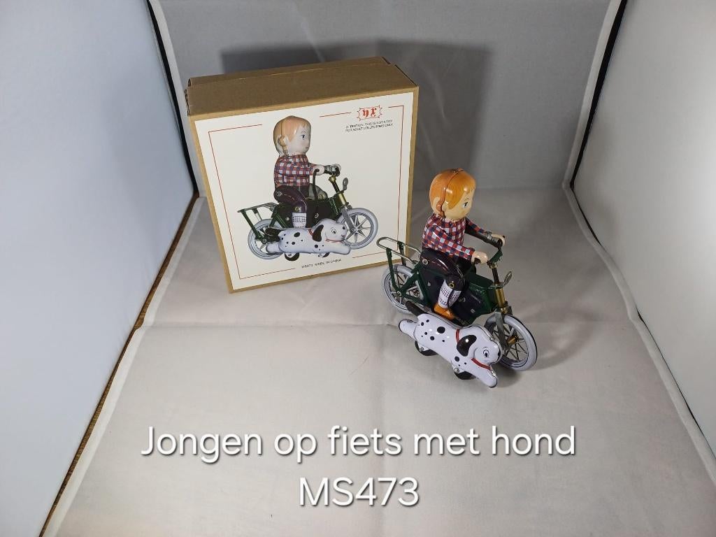 Blikken speelgoed Jongen op fiets met hond, Antiek en Kunst, Antiek | Speelgoed, Ophalen of Verzenden