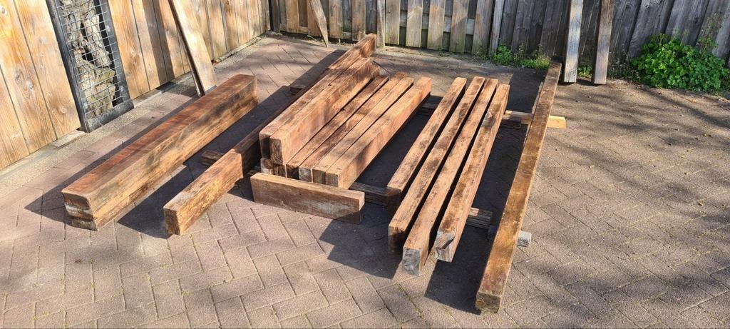 Partij gebruikte azobe balken, Geïmpregneerd, Gebruikt, Minder dan 25 mm, Grenen