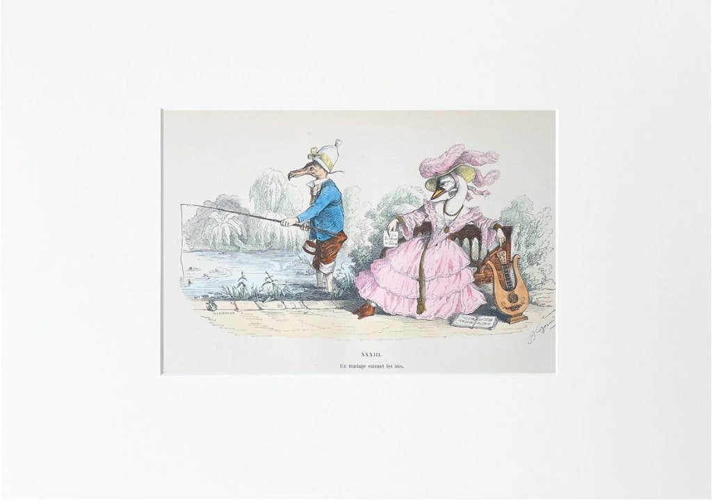 Litho  Grandville 1869 in passepartout en gratis verzending, Ophalen of Verzenden