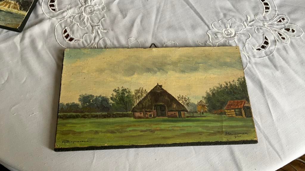 A kruseman, olieverf op papier, bij diepenveen 1920, Antiek en Kunst, Kunst | Schilderijen | Klassiek, Ophalen of Verzenden
