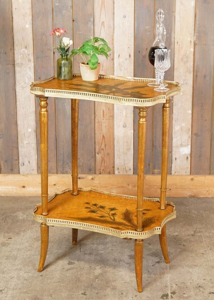 Sierlijk art nouveau bijzettafeltje met messing sierrand, Ophalen