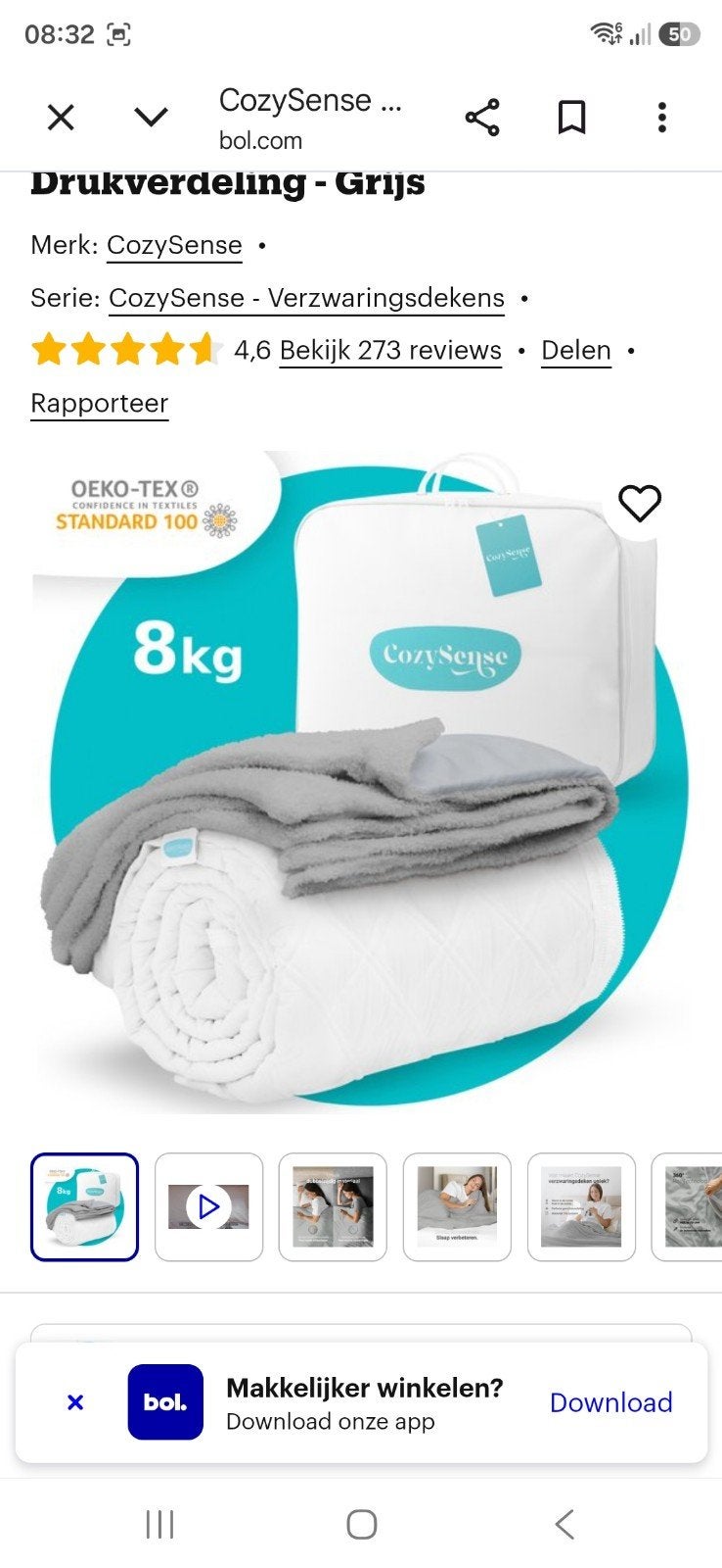 CozySense Verzwaringsdeken 8kg met hoes en lavendelzakje, Ophalen, Eenpersoons, Overige merken, Wasbaar