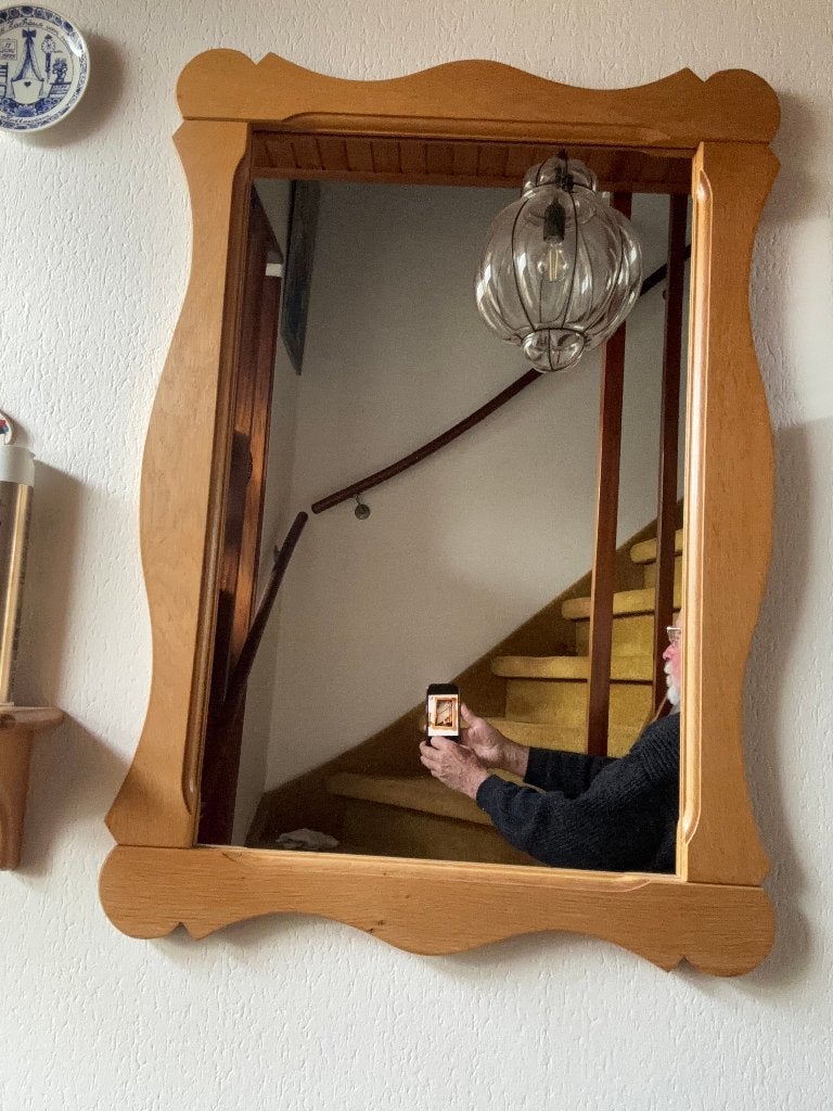 Eikenhouten Spiegel met eikenhouten plankje, Huis en Inrichting, Woonaccessoires | Spiegels, Ophalen, Zo goed als nieuw, Minder dan 100 cm