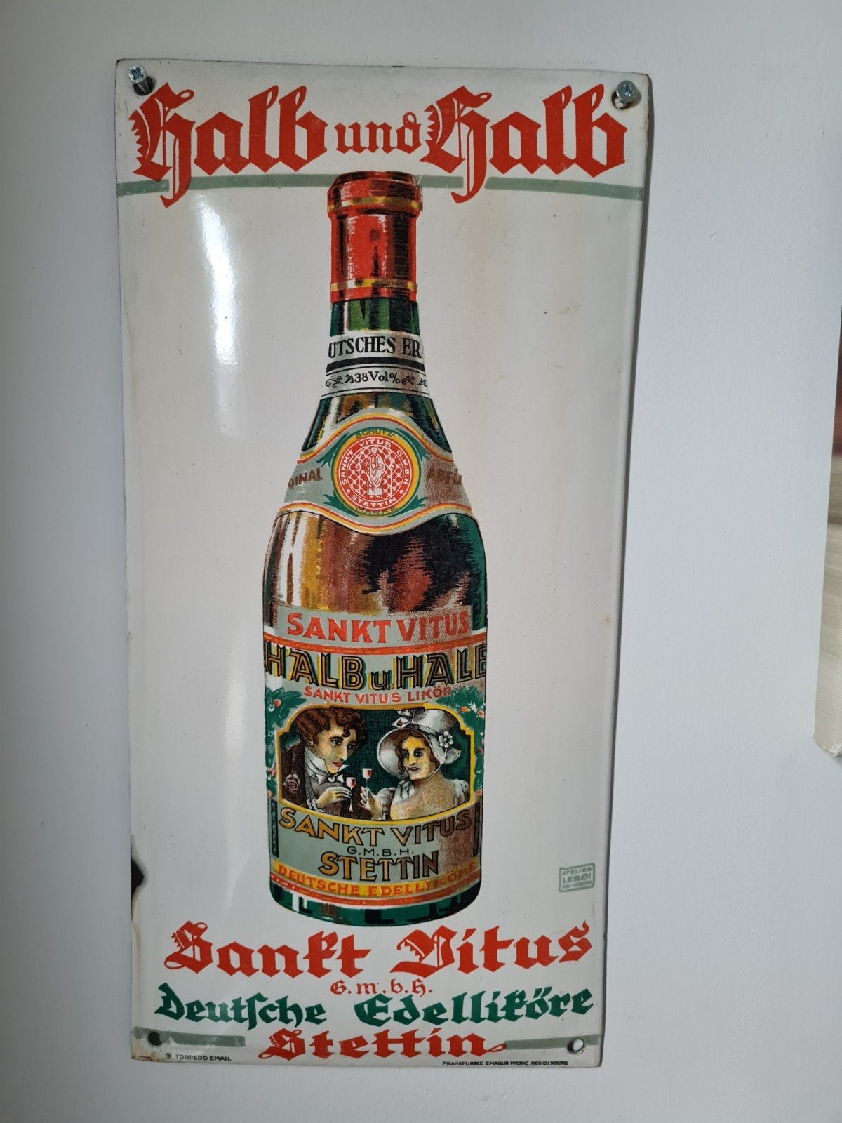 Emaille bord halb und halb, Verzamelen, Merken en Reclamevoorwerpen, Ophalen of Verzenden, Reclamebord