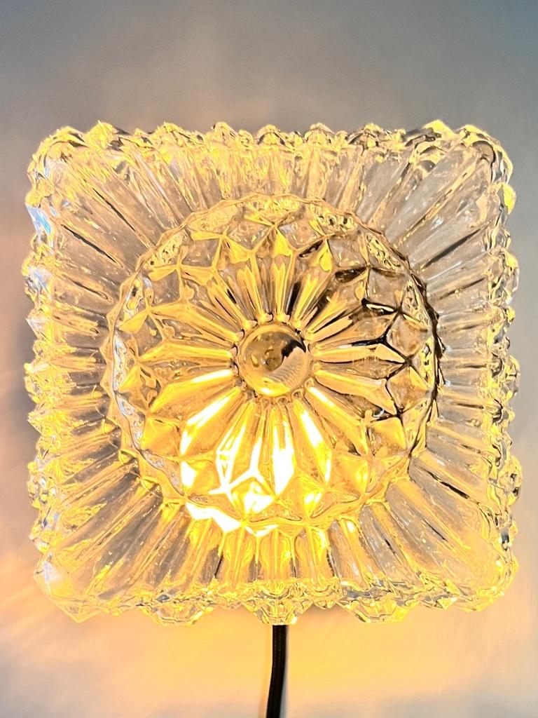 Prachtige vintage glazen lampenkap plafonnière, Ophalen of Verzenden, Gebruikt, Vierkant