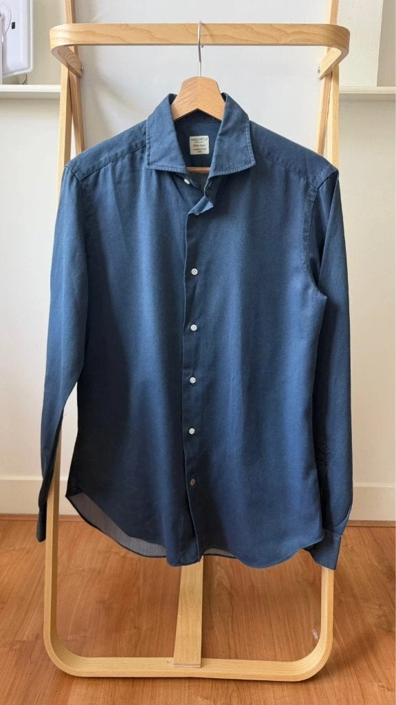 Mazzarelli Green Stone Cotton Blue Shirt Maat 38 Nieuw Met, Kleding | Heren, Mazzarelli, Verzenden, Nieuw, Overige halswijdtes