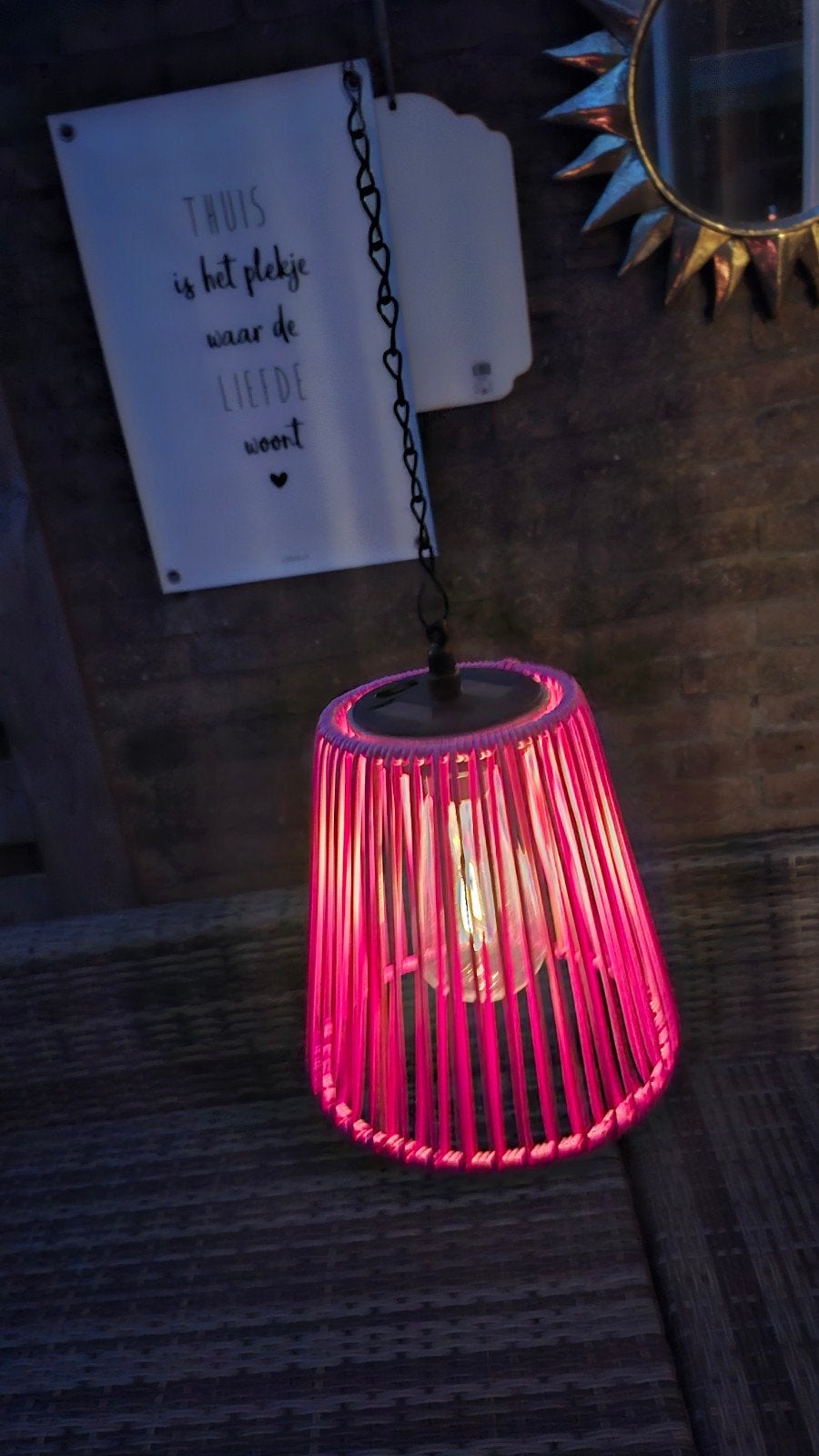 Roze bamboe solar lantaarnlamp - sfeervolle buitenverlichtin, Ophalen of Verzenden, Nieuw