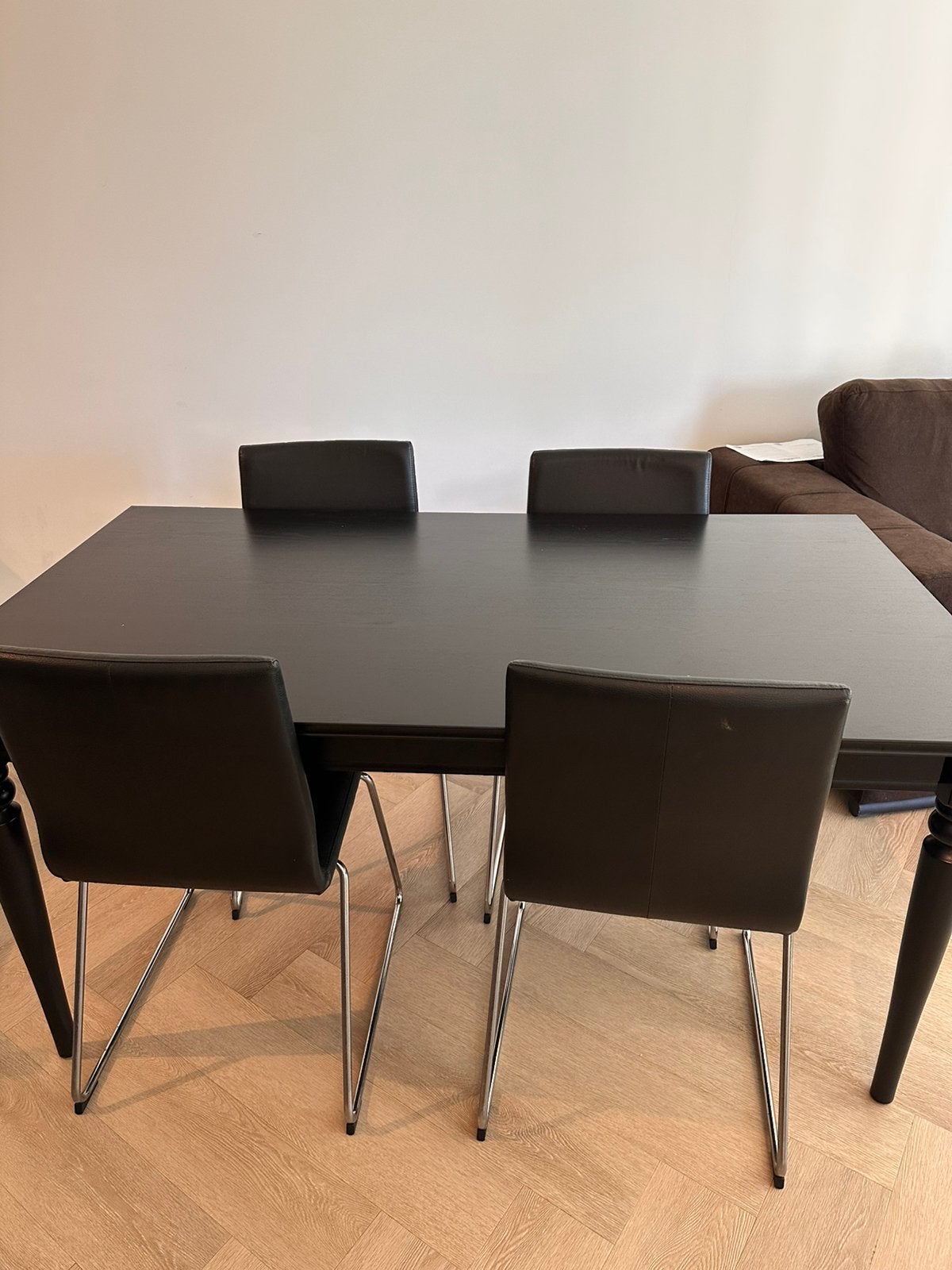 IKEA INGATORP eettafel zwart + 4 VOLFGANG stoelen, Gebruikt, 50 tot 100 cm, 150 tot 200 cm, Vier personen