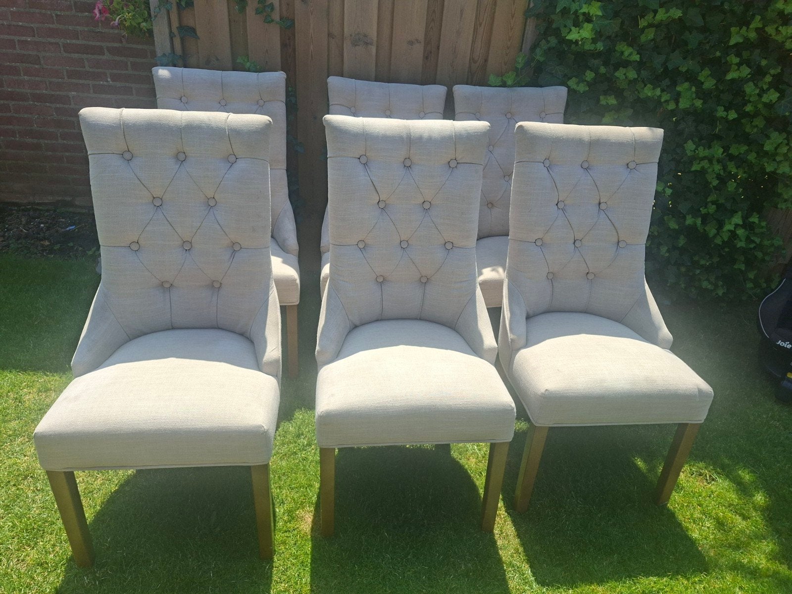 6 beige gecapitonneerde stoelen, Loods 5, Gebruikt, Overige kleuren, Gecapitonneerd, Ophalen of Verzenden
