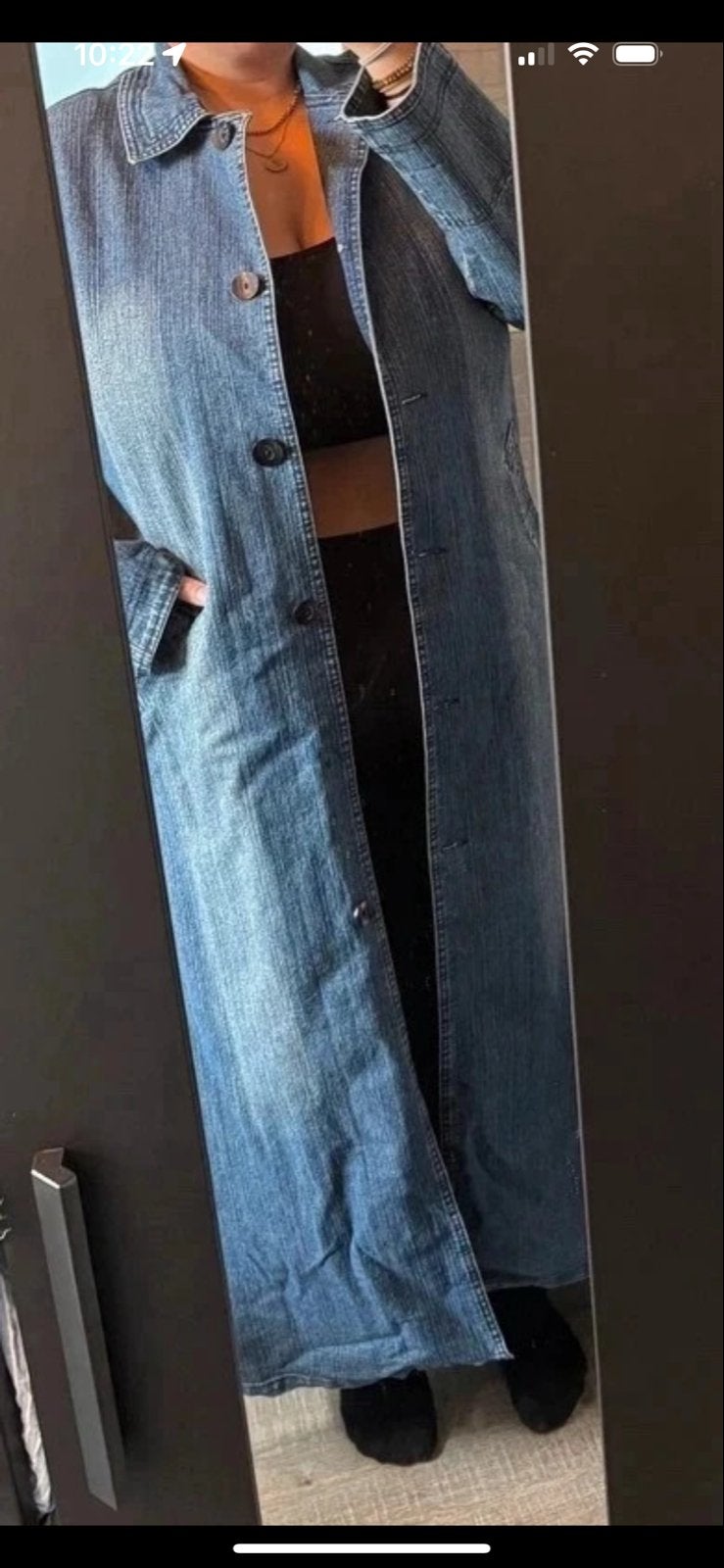 Lange spijkerjas / denim trenchcoat, Ophalen of Verzenden, Gedragen, Maat 46/48 (XL) of groter, Blauw