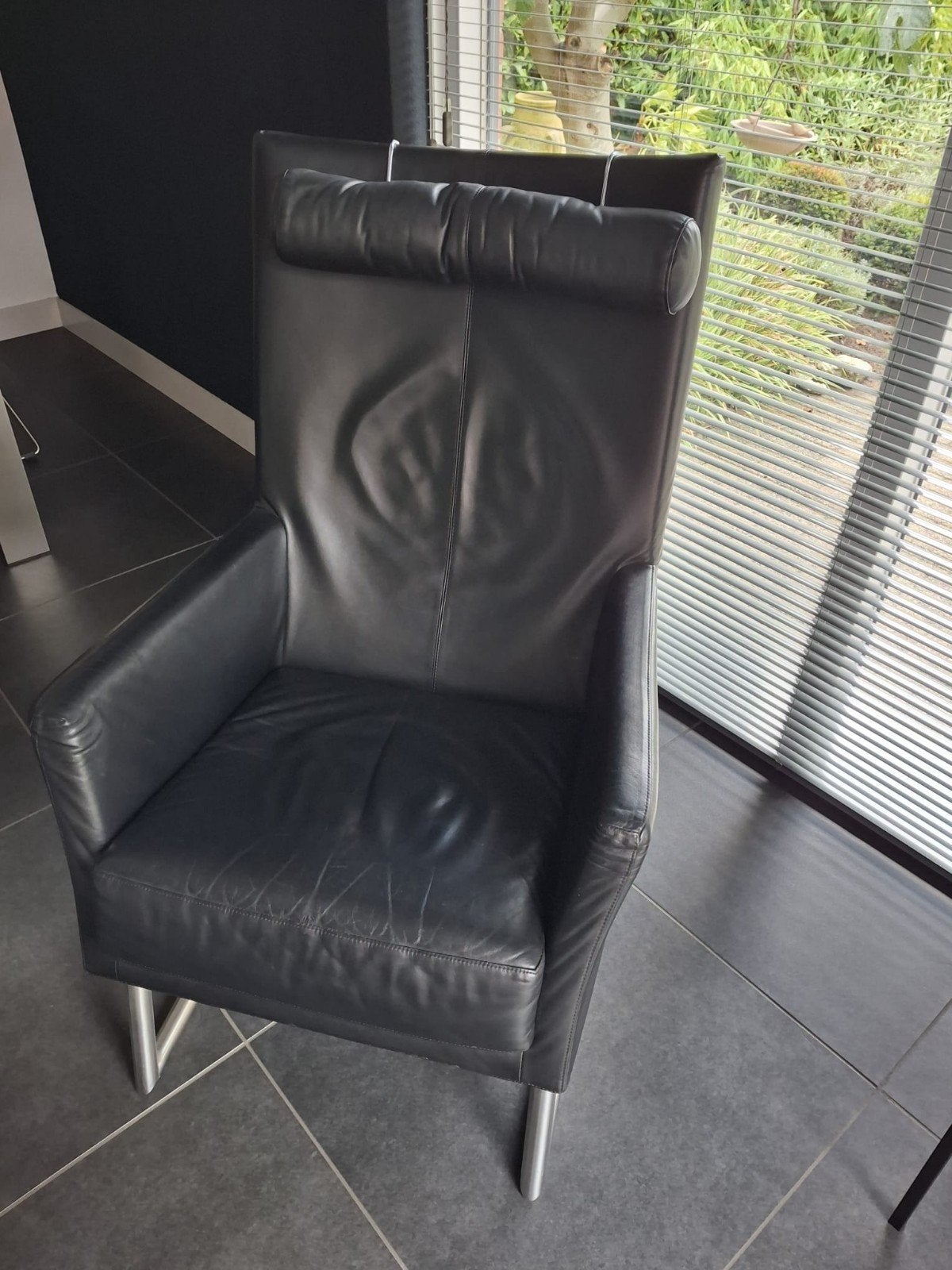 Montis Madonna fauteuil zwart leer, Ophalen, Gebruikt, 75 tot 100 cm, Modern