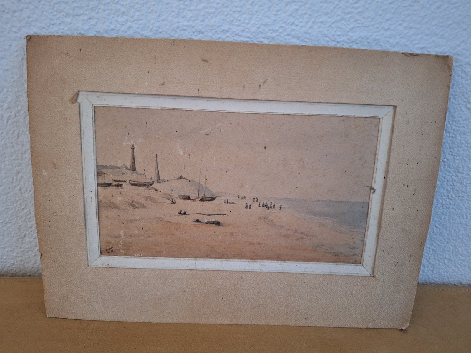 Vintage Scheveningen strandgezicht aquarel, Ophalen, Tekening, Aquarel, Origineel