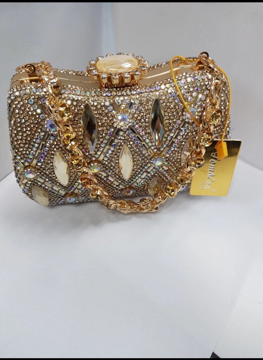 Tom&Eva gouden Avondtasje met Strass en Ketting - Goud, Sieraden, Tassen en Uiterlijk, Ophalen of Verzenden, Nieuw, Overige kleuren
