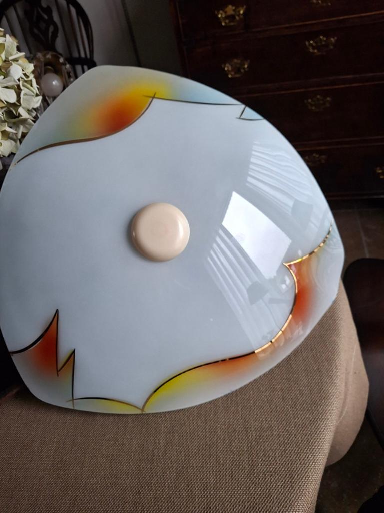 Mooie oude plafondlamp met beschildering afm.  bij 43 bij 43, Ophalen