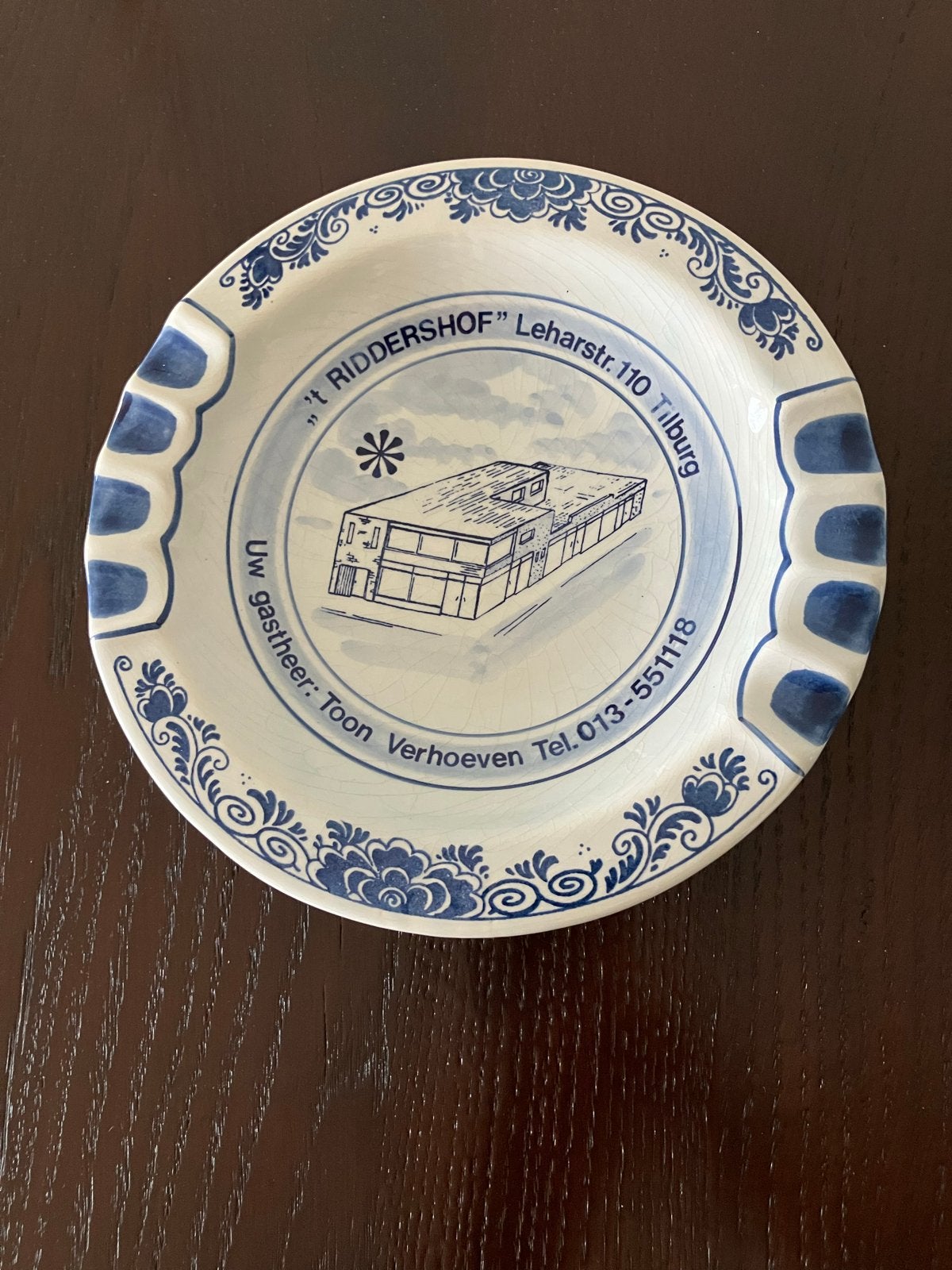 Vintage Delfts Blauw Asbak 't Riddershof Tilburg, Ophalen