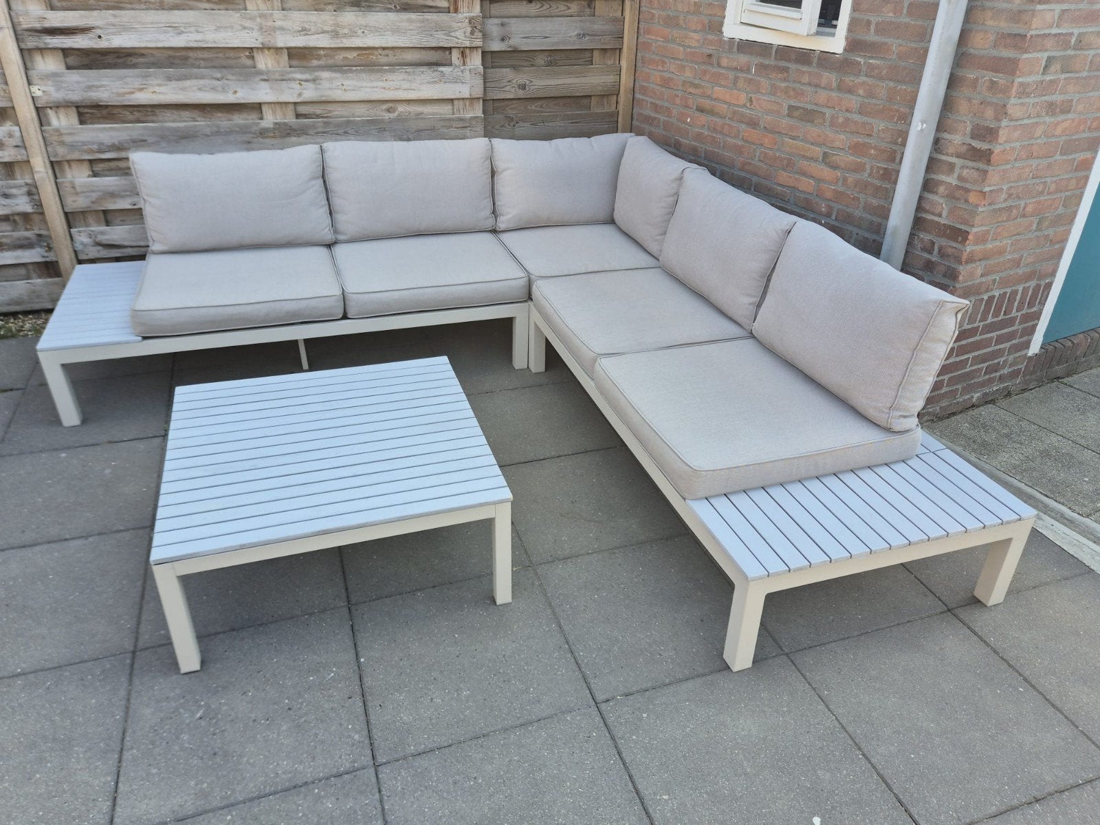 Aluminium/Hout Loungeset 246 x 246 cm (bezorging mogelijk), 5 zitplaatsen, Bank, Aluminium, Ophalen of Verzenden