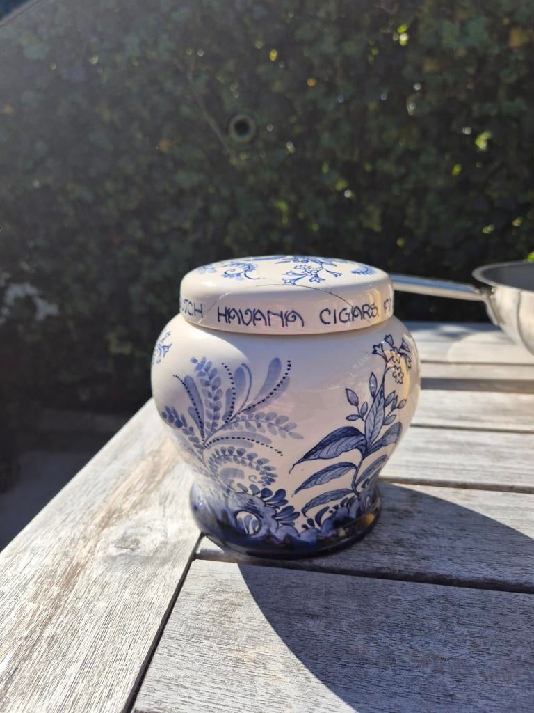 Delfts Blauw Tabakspotje 'Dutch Havana Cigars', Antiek en Kunst, Ophalen