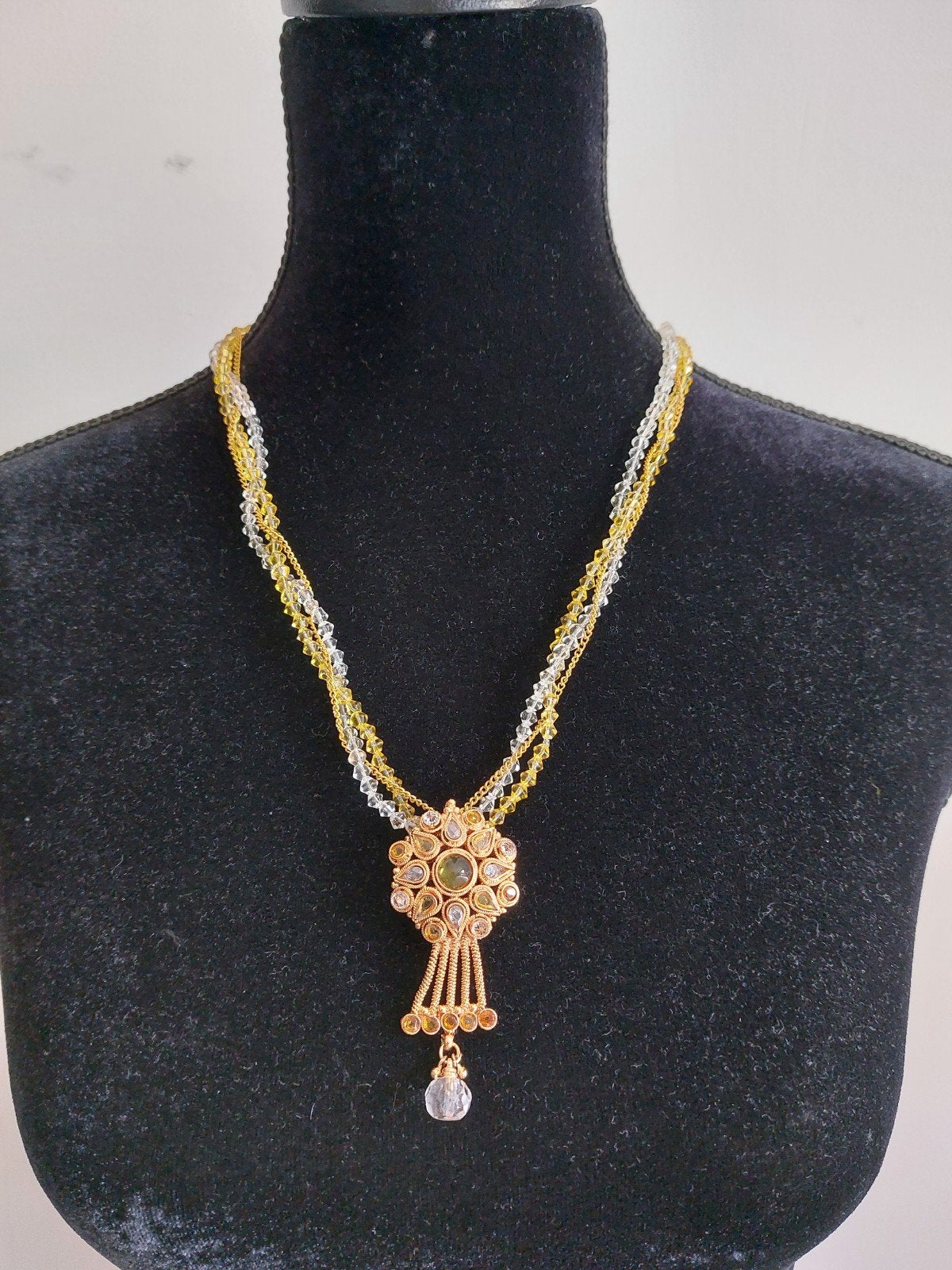 Halsketting in victoriaanse stijl met barnsteen en glas, Ophalen of Verzenden, Overige materialen, Ketting