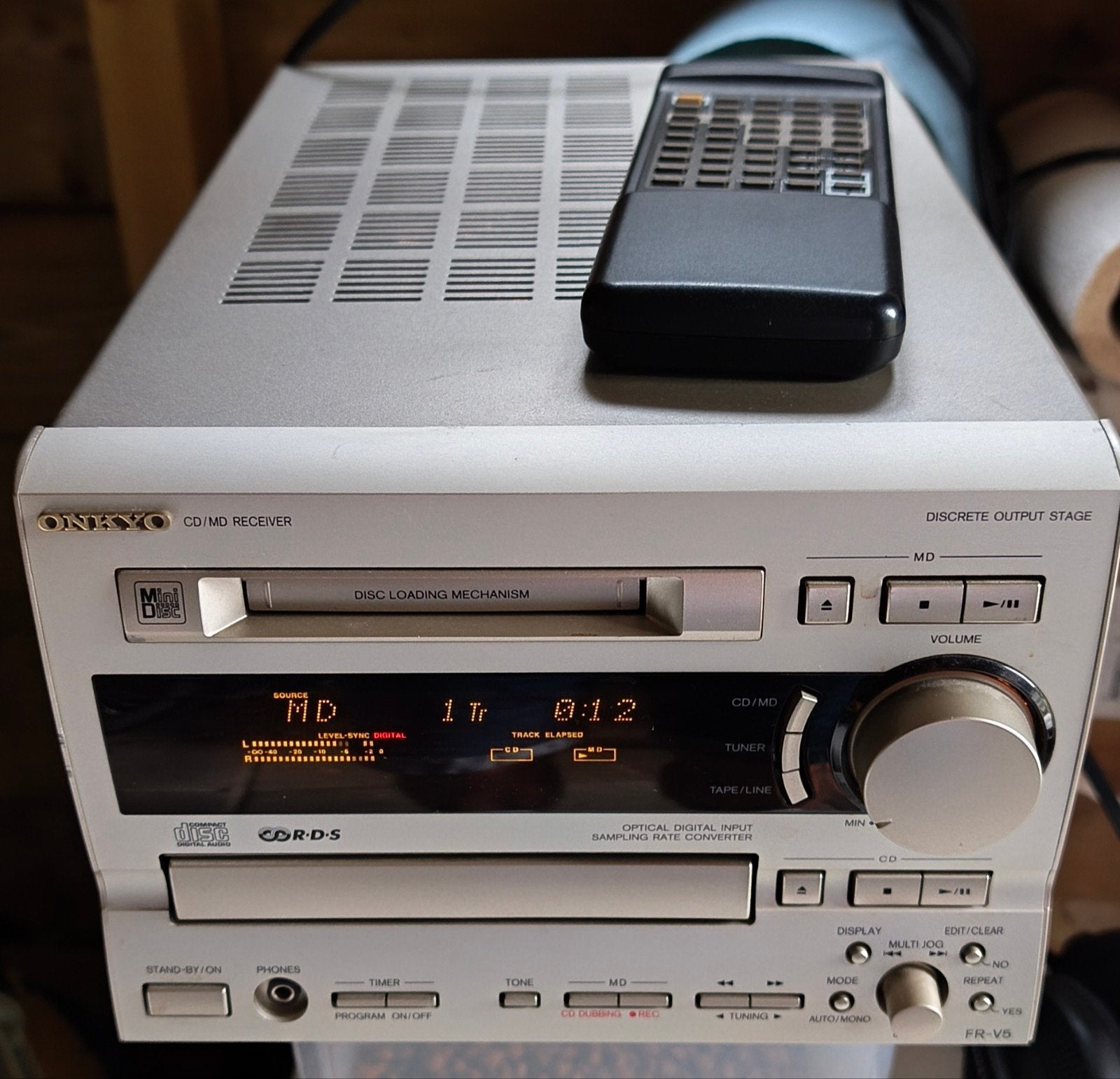 Onkyo FR-V5 MD/(CD)/Tuner met afstandsbediening, Gebruikt, Microset, Tuner of Radio, Ophalen