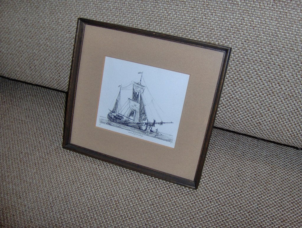 pentekening   een Kofschip, Ophalen of Verzenden, Tekening, Achter glas