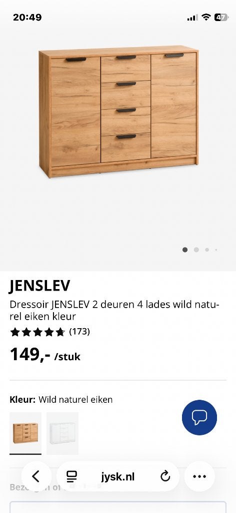 Dressoir JENSLEV 2 deuren 4 lades wild naturel eiken kleur, Ophalen, 100 tot 150 cm, 25 tot 50 cm, Overige houtsoorten