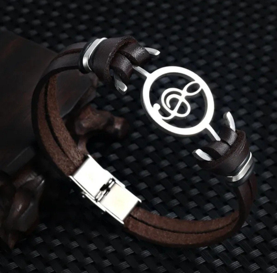 Leren Armband met Muzieknoot - 21cm, Ophalen of Verzenden, Nieuw, Bruin, Leer