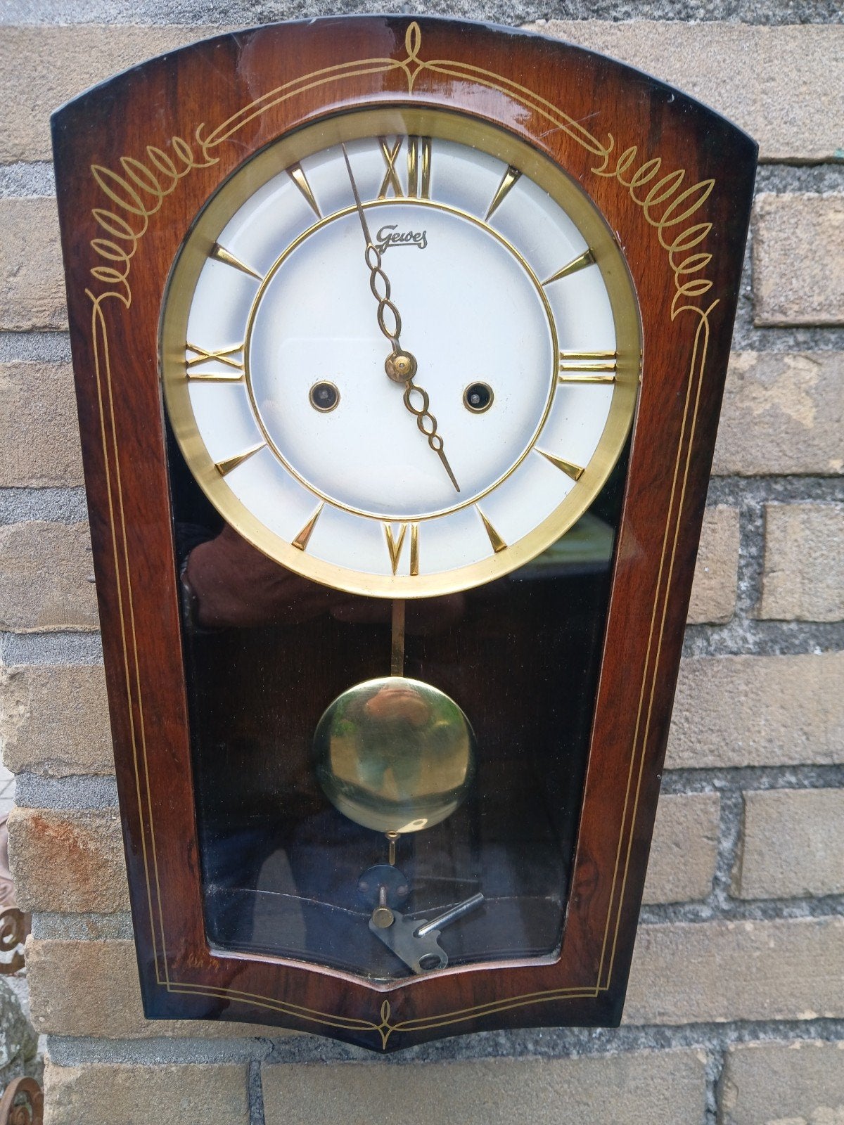 Vintage Gewes wandklok met slinger en sleutel, Ophalen