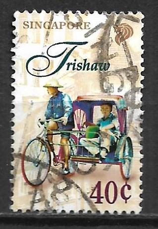 Singapore 1997 Verkeer trishaw fietstaxi, Verzenden, Gestempeld, Zuidoost-Azië