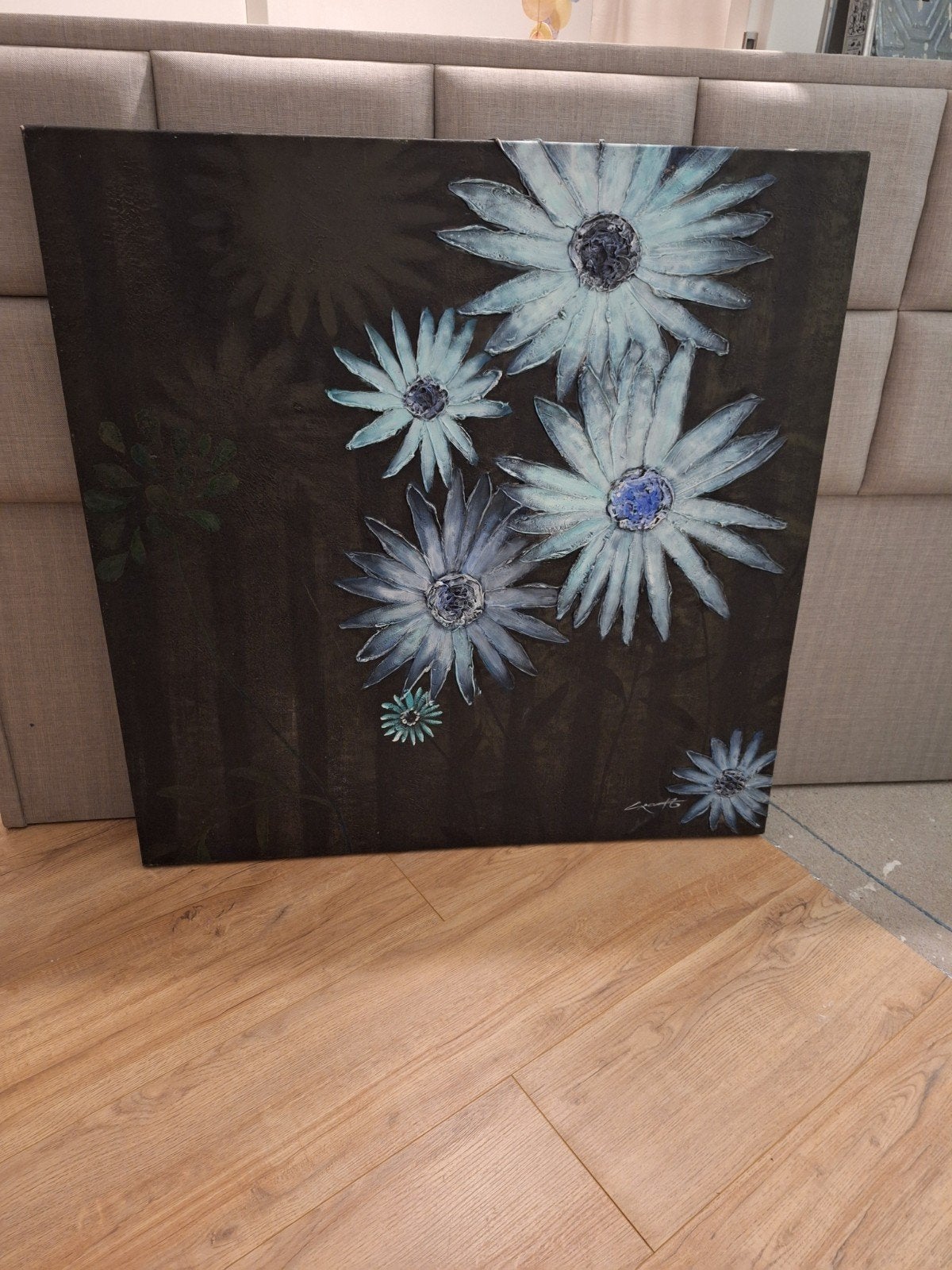 Groot olieverfschilderij met bloemen, 100x100 cm, Antiek en Kunst, Ophalen