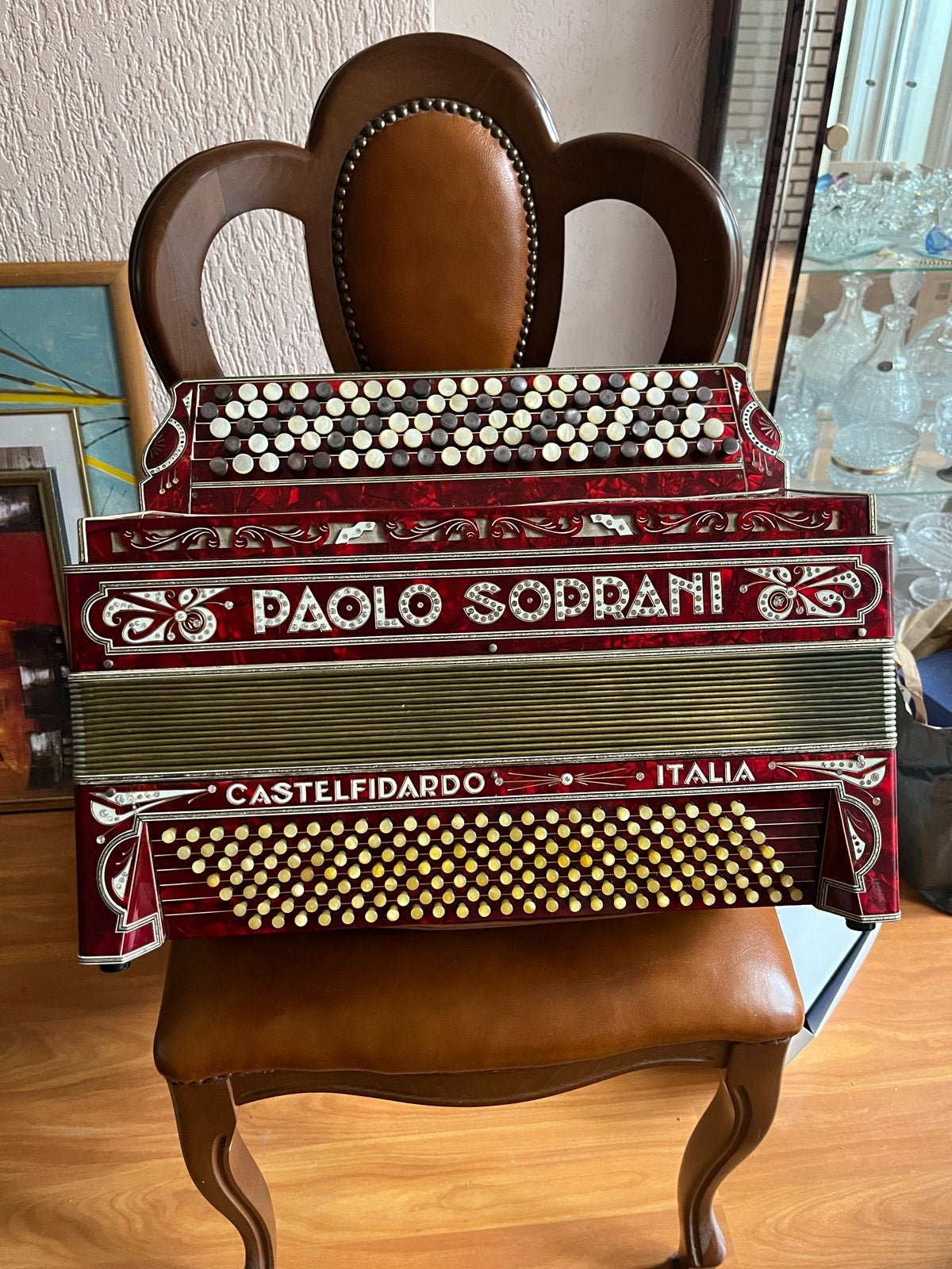 Paolo Soprani knopaccordeon met koffer, Gebruikt, Overige formaten, Met koffer, Knopaccordeon
