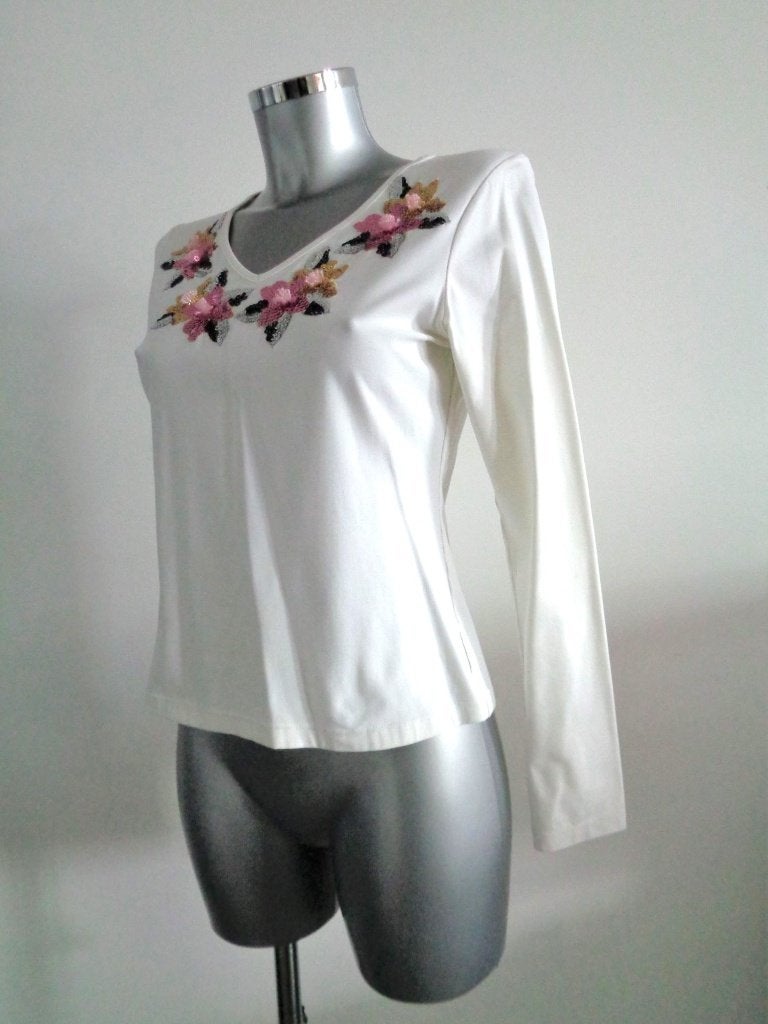 Otto Kern longsleeve met bloem decoratie, maat 38 NIEUW, Maat 38/40 (M), Wit, Otto Kern, Nieuw