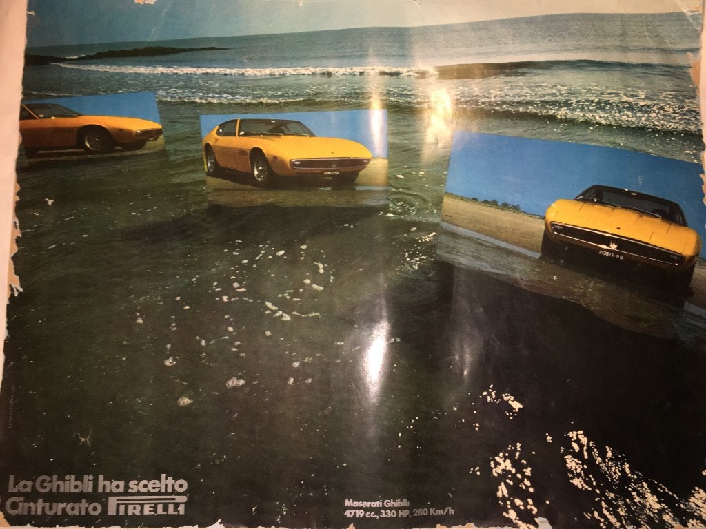Maserati Ghibli Cinturato Pirelli poster, Ophalen of Verzenden, Gebruikt, Auto's