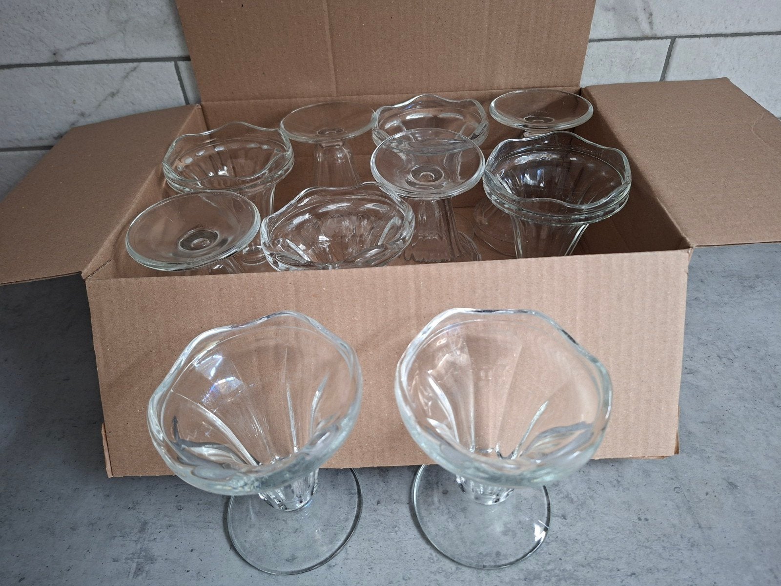 Set van 10 vintage glazen ijscoupes, Ophalen of Verzenden