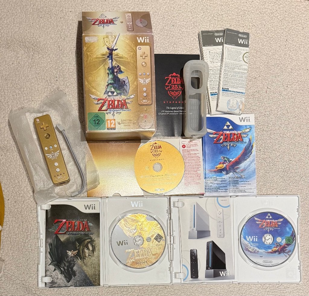 The Legend of Zelda Skyward Sword+MuziekCD+Gouden Wii Remote, Gebruikt, 1 speler, Vanaf 12 jaar, Ophalen