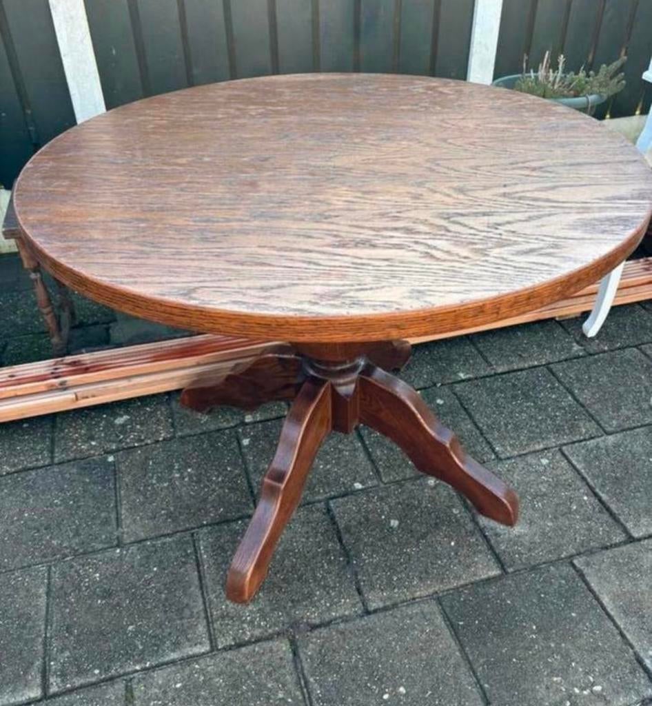 Ronde houten eettafel 106, Ophalen, Gebruikt, 100 tot 150 cm, Rond