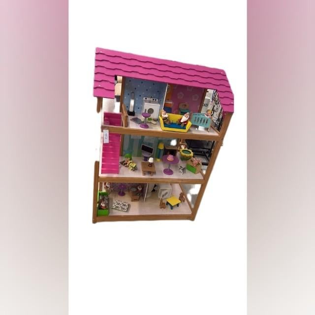 Groot Houten Poppenhuis met Meubels en Poppetjes, Ophalen, Gebruikt, Jongen of Meisje